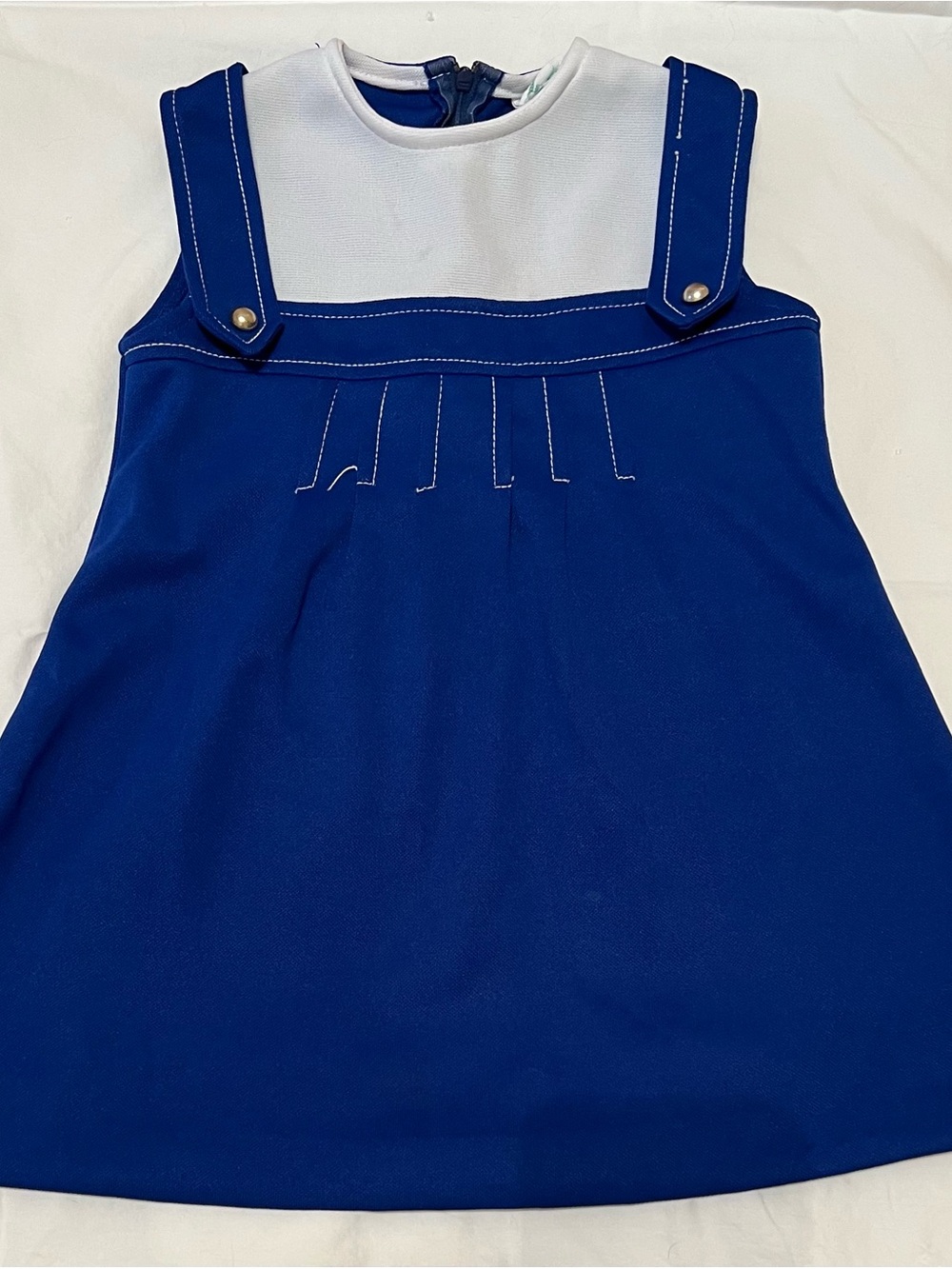 Vintage Girls Blue Pinafore Dress with White Yoke